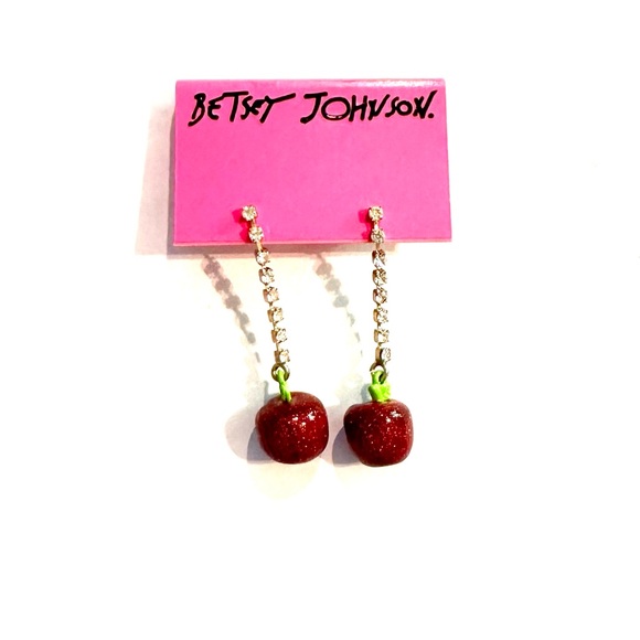 Betsey Johnson Jewelry - Betsey Johnson Earrings Red Sparkle Glitter Apple Dangle Rhinestones NEW